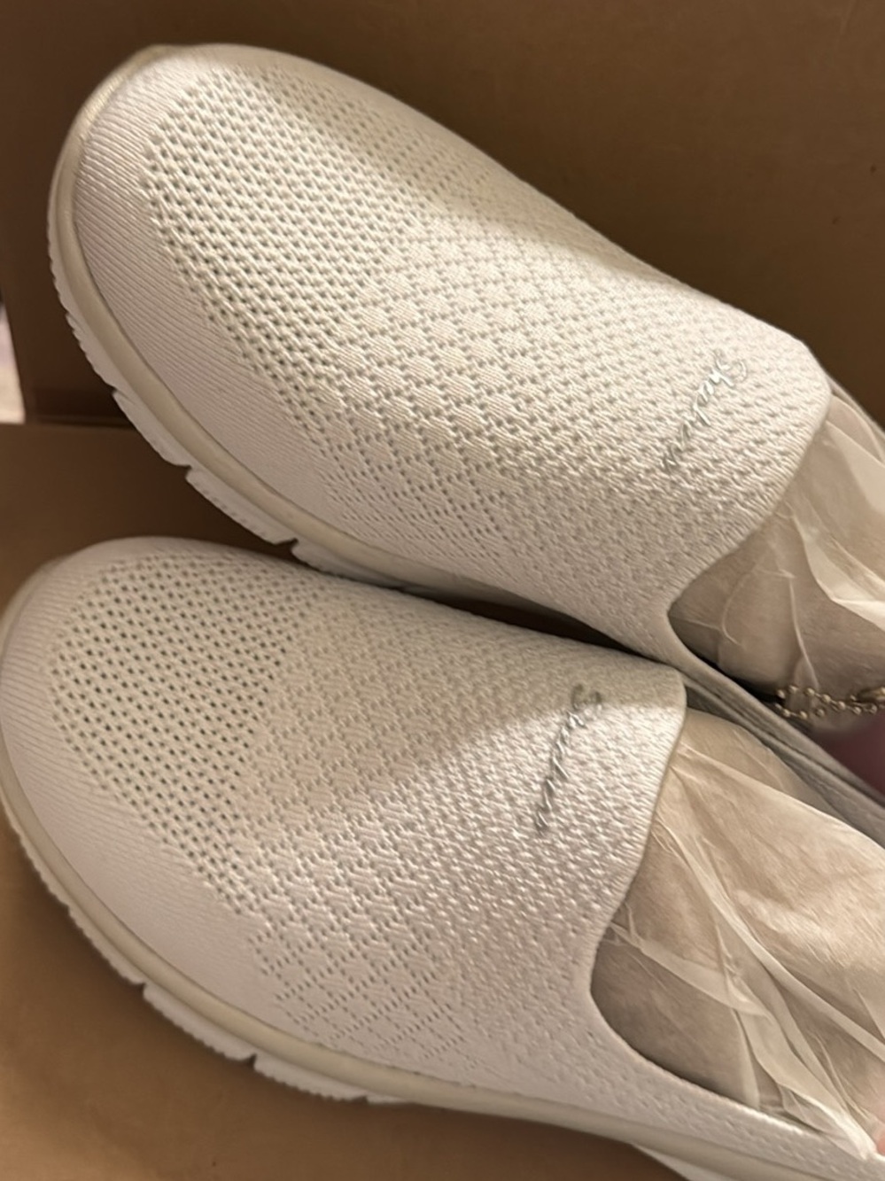 Skechers bright white Knit Slip-On Sneakers with Pink Insole